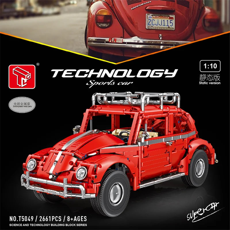 IN STOCK T5049 MOC Technical 1:10 RC Retro Beetle Sports Car Building Blocks Bricks Assembling Toys for Boys Christmas Gift Set