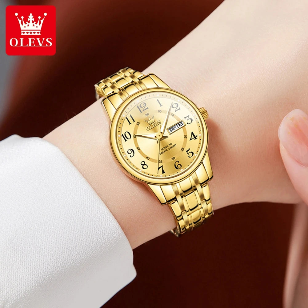 OLEVS 2891 Women's Quartz Wristwatches Stainless Steel Strap Waterproof Luminous Date Week Original Ladies Business Watches