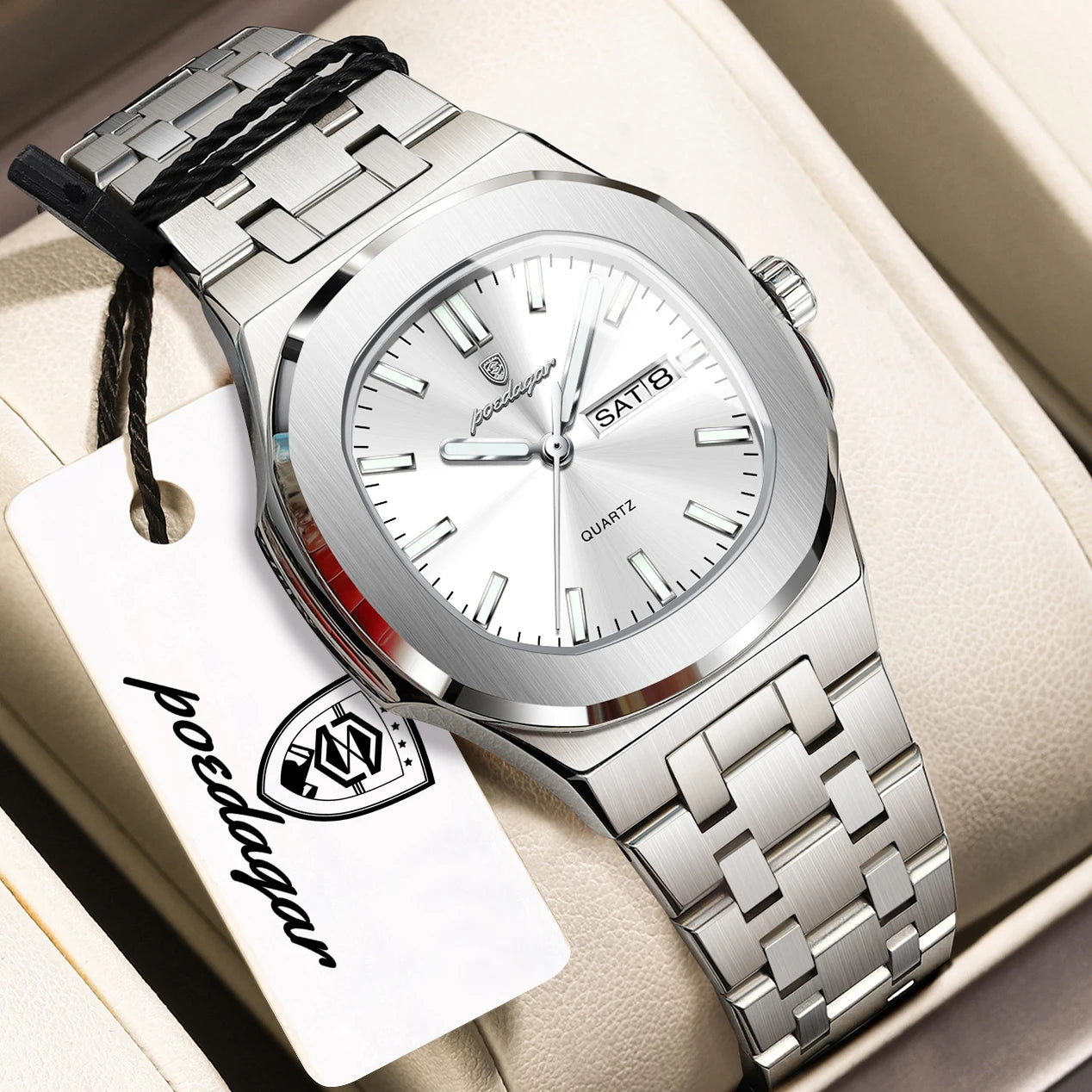 POEDAGAR Exquisite Square Woman Watch Date Week Original Waterproof Luminous Ladies Watch Stainless Steel Quartz Women's Watches
