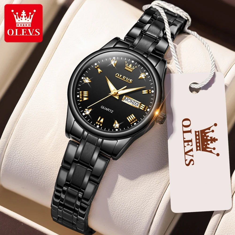 OLEVS 5563 Women Watch Original Waterproof Luminous Quartz Watch Zircon Scale Reloj Dual Calendar Display Watches For Women