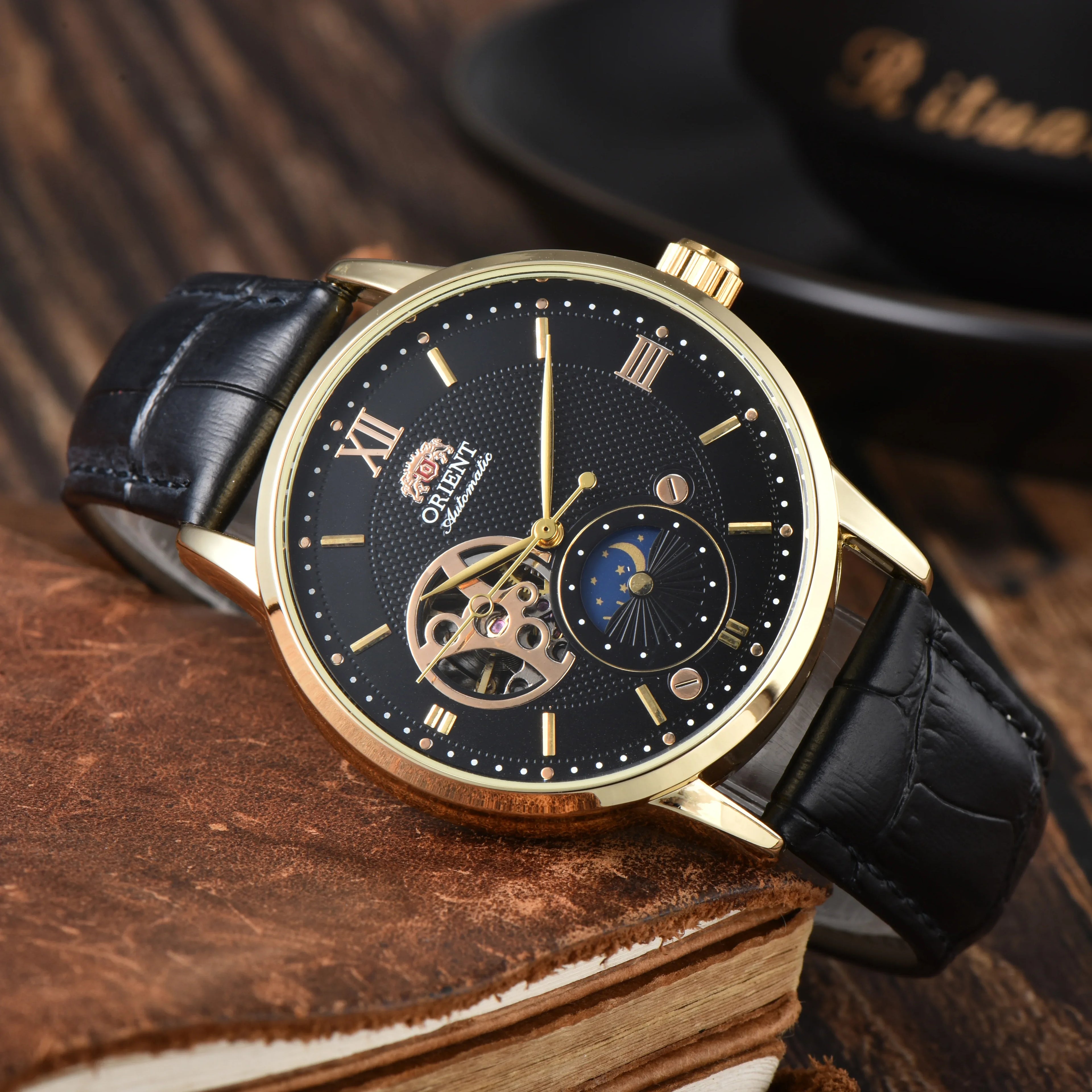 9898 Store Orient Series Sports Mechanical Automatic Unisex Watch Sun, Moon, and Stars World Time Full Function