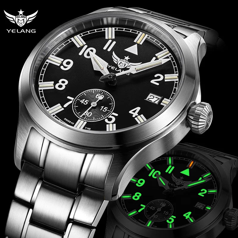 Yelang V1023 Men Watch 42mm Japanese VL58 Movement Pilot Men's Quartz Watch 10ATM 100m Waterproof Luminous Sports Watch Sapphire