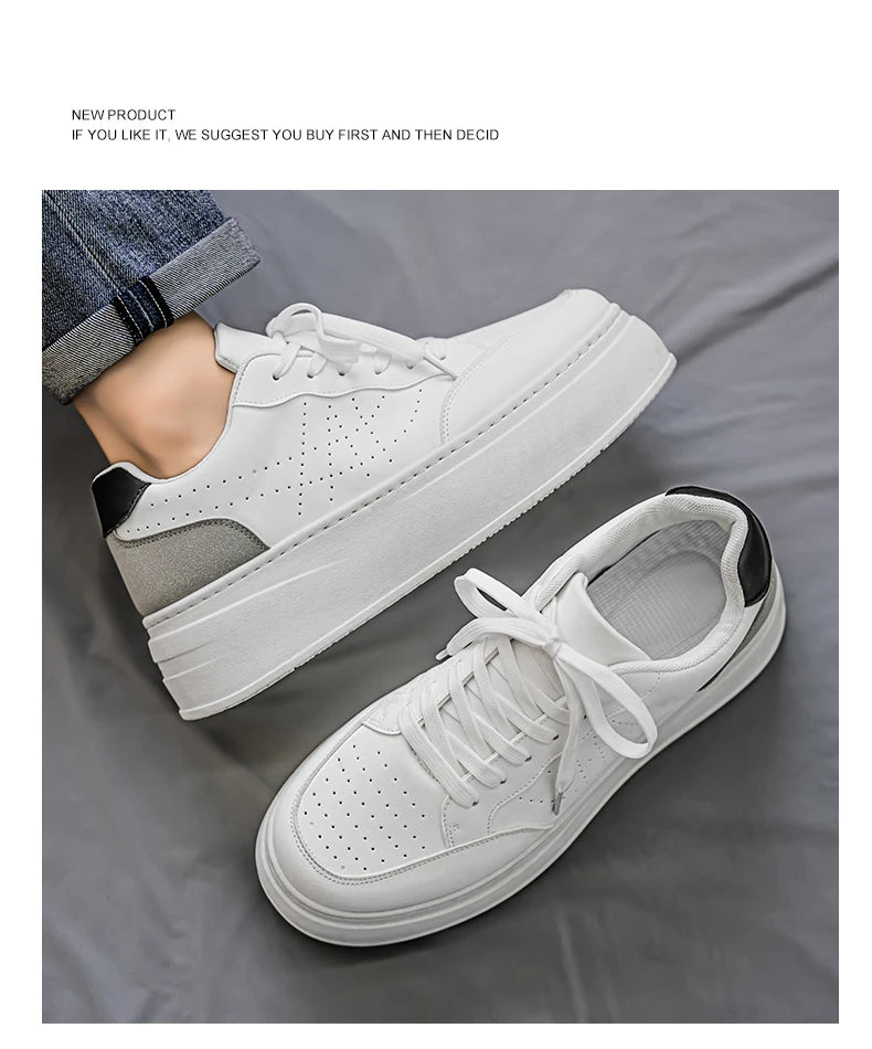 Spring Men's Shoes, New Breathable White Sneakers, Versatile Thick-soled Height-increasing Sports Shoes, and Casual Sneakers