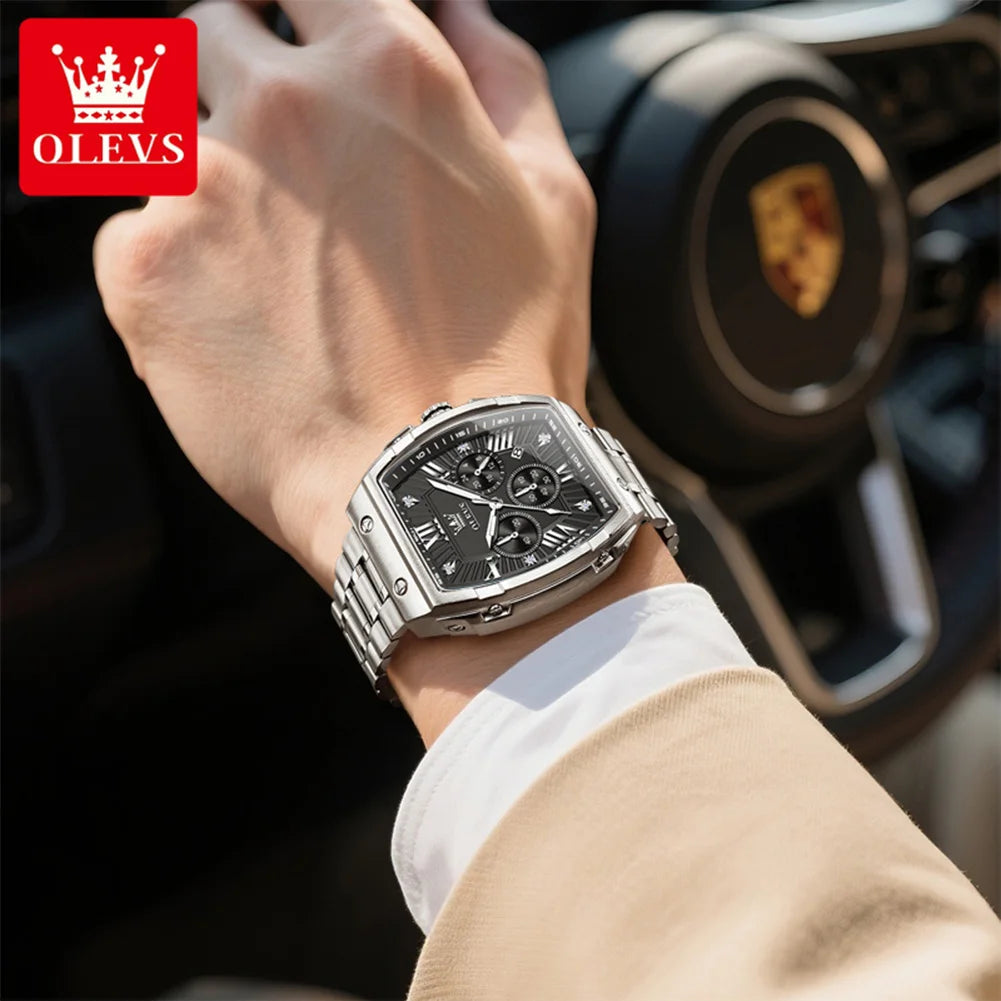 OLEVS 5639 Mens Watch Original Business Tonneau Quartz Watch Stainless Steel Waterproof Luminous Sports Date Watches New