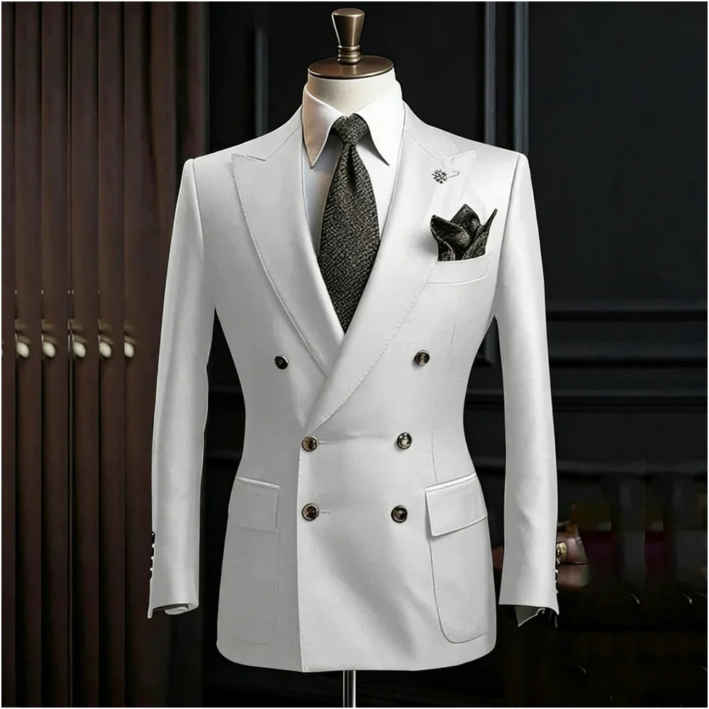 Formal Men's Suits Slim Fit Double Breasted Peaked Lapel Wedding Groom Prom Custom Male Clothing 2 Piece Jacket Pants Sets