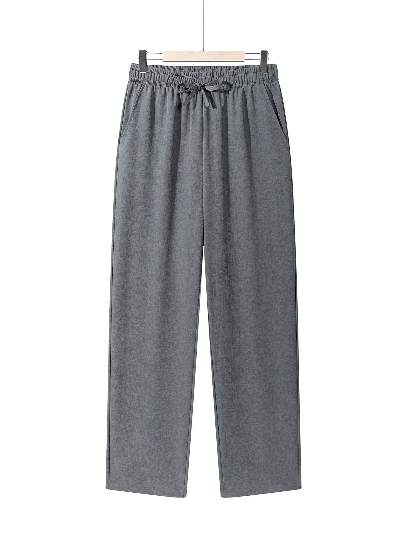 Men's Casual Straight Trousers Summer Autumn Breathable Solid Color Long Pants Drawstring Fitness Sweatpants Men Streetwear