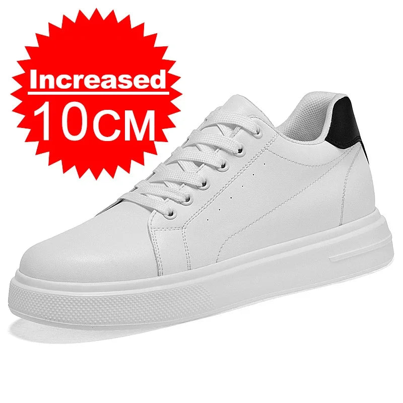 Men's Fashion Elevator Shoes premium Leather Invisible Height Increase 6/8/10CM White Sneakers Cortex Heightening Casual Shoes