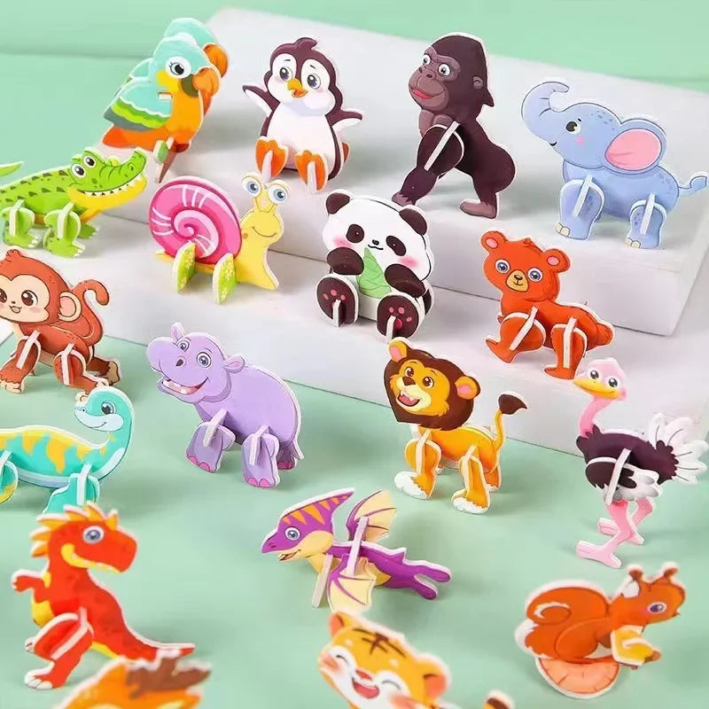 30Pcs Children's 3D DIY Puzzle Mini Aircraft Tanks Animal Dinosaur Model Paper Jigsaw Puzzles Early Educational Toy for Kids