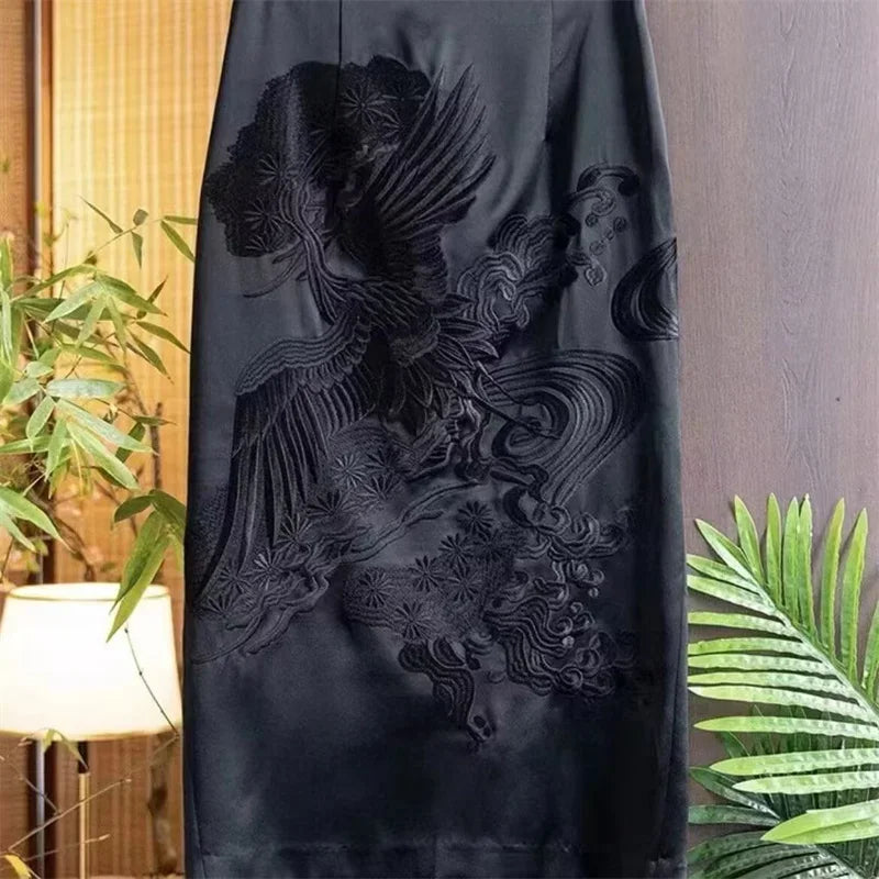 Skirts for Women Spring and Autumn Chinese Style Three-dimensional Embroidery Double-layer Split Waist Cover Belly Skirt 2025