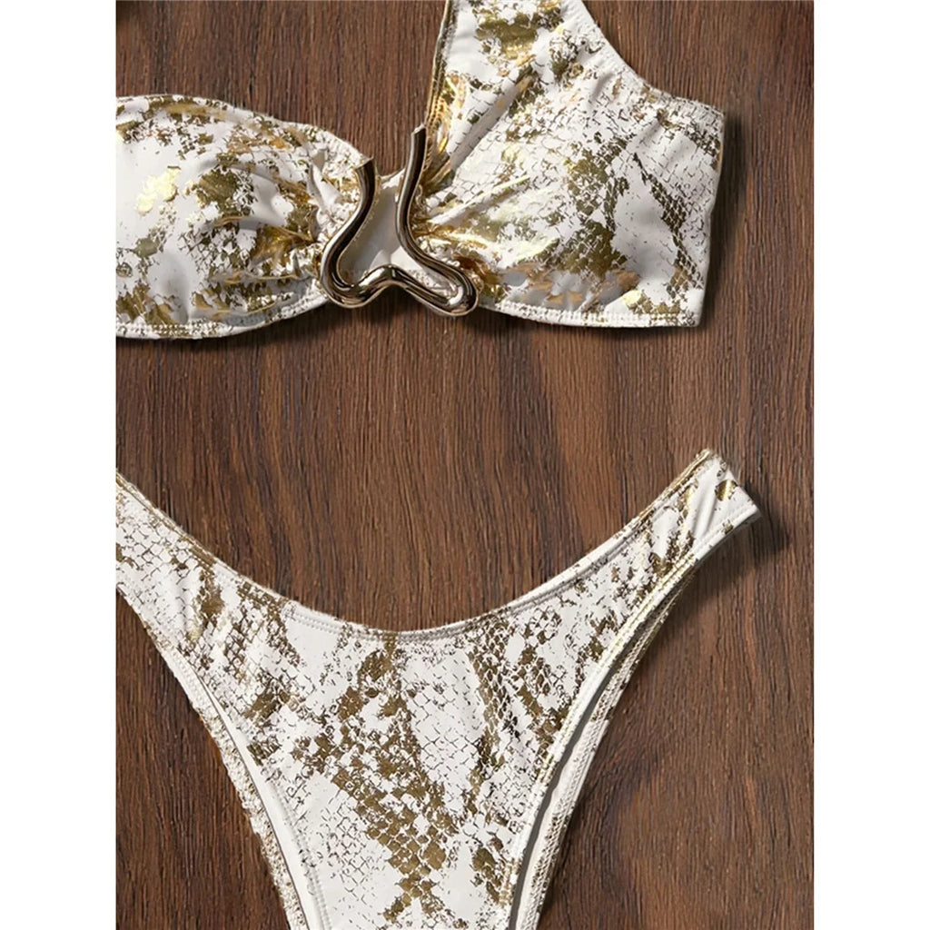 S - XL Printed One Shoulder Bikini Female Swimsuit Women Swimwear Two-piece Bikini set Brazilian Bather Bathing Suit Swim Beachw