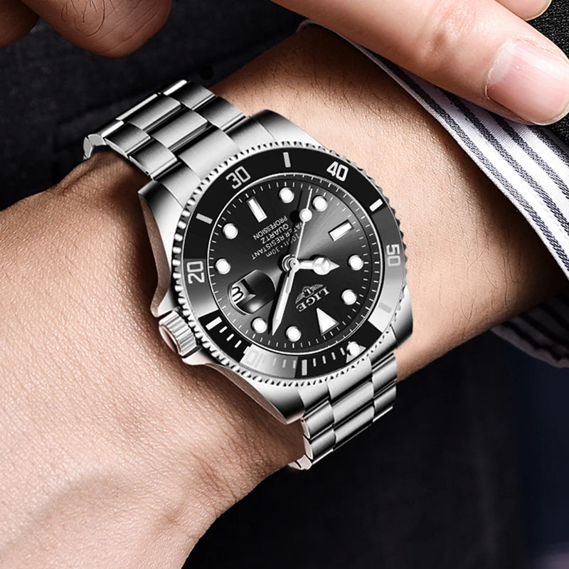 LIGE Top Brand Luxury Mens Watches Fashion Business Men's Quartz Wristwatches Waterproof Luminous Date Chronograph Montre Homme