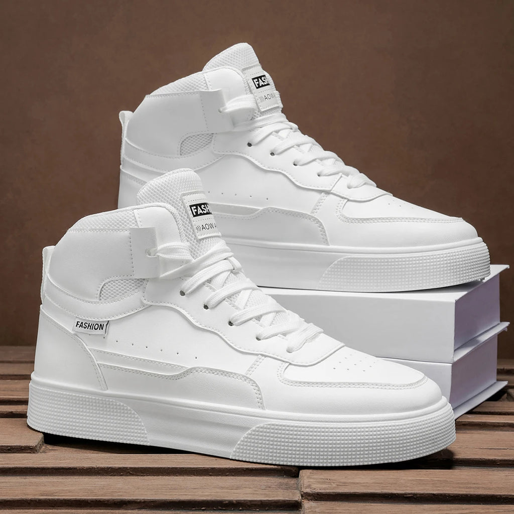 Men's High-Top Casual Versatile Basketball Sneakers White Skate Shoes Fashionable All-Match Sport Footwear