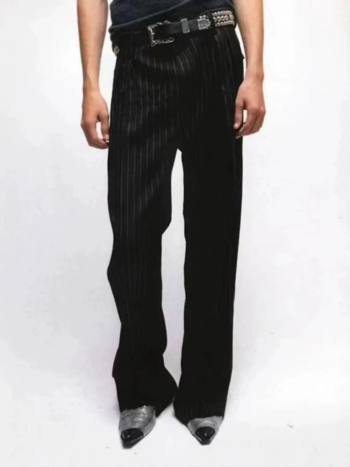 MIJKO Stripe Printed Spliced Suit Trousers Men and Women Casual Straight Pants 2025 New
