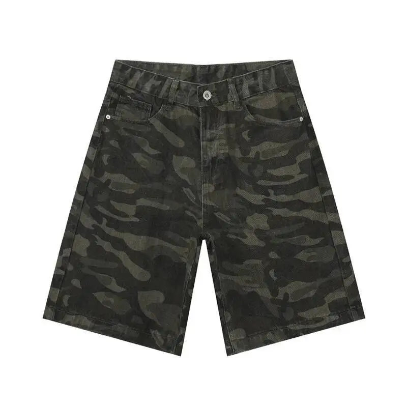 IEFB Men's Wear American Style Camouflage Jorts Loose Wide Leg Casual Pants Versatile Washed Denim Shorts New Trendy 9A8588