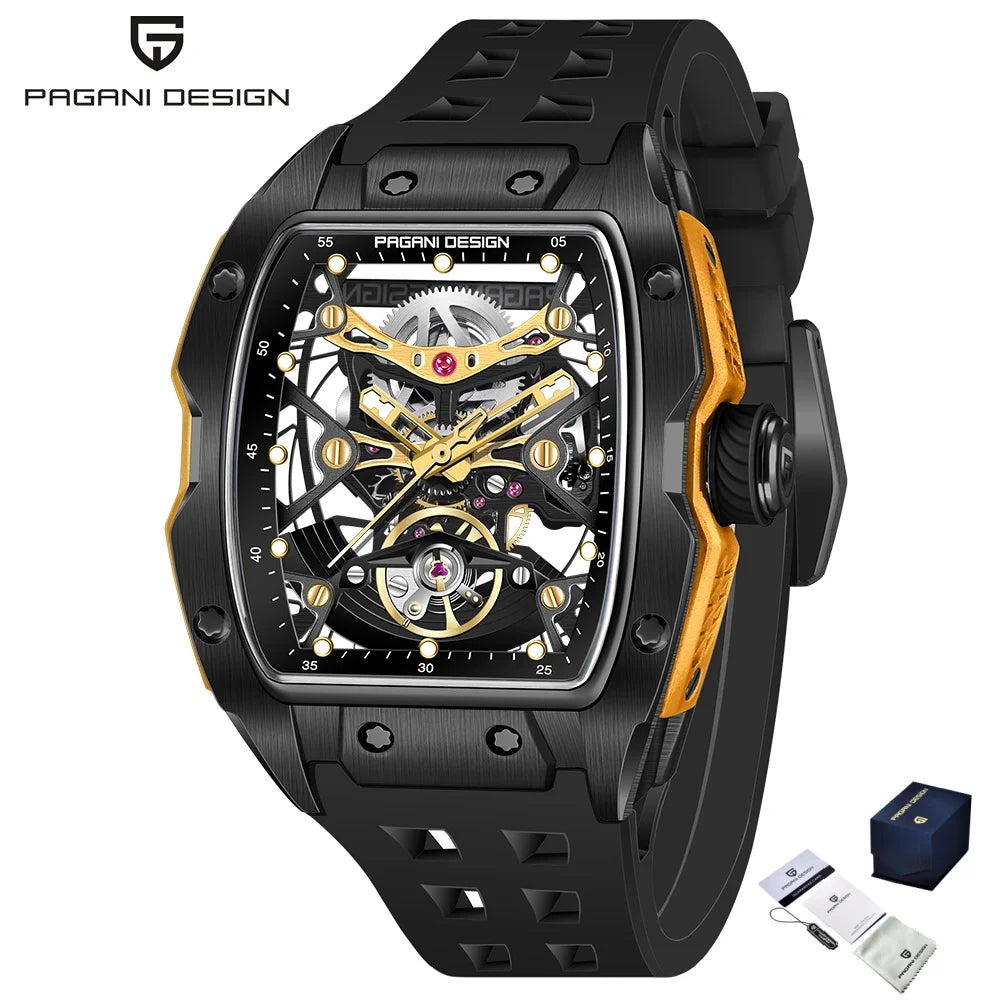 PAGANI DESIGN YS018 New 42MM Automatic Mechanical Wristwatch Fashion Casual Skeleton Sapphire Stainless Steel Watch for Men Gift