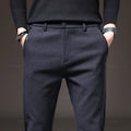 Spring Men's Casual Pants Business Fashion Elastic Waist Slim Fit Stretch Thick Gray Black Cotton Trousers Male