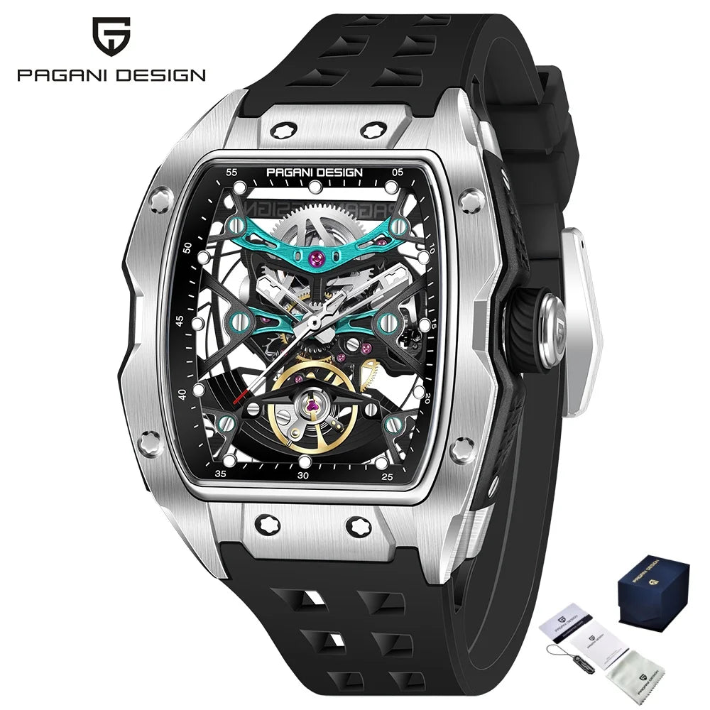 PAGANI DESIGN YS018 New 42MM Automatic Mechanical Wristwatch Fashion Casual Skeleton Sapphire Stainless Steel Watch for Men Gift