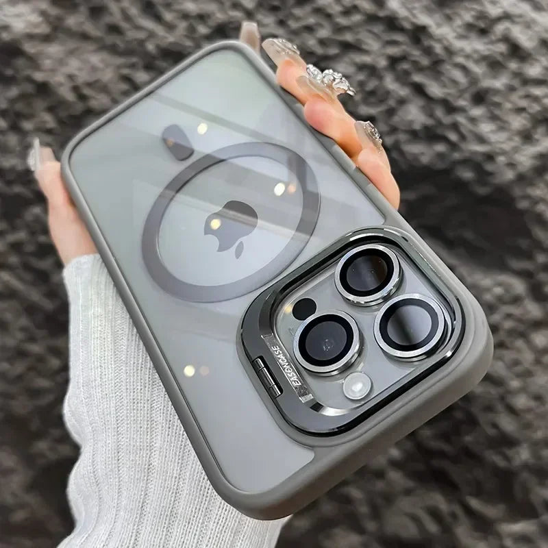 Luxury Glass Lens Protect Magnetic Phone Case For iPhone 16 17 15 14 13 12 11 Pro Max Funda For Magsafe Stand Shockproof Cover