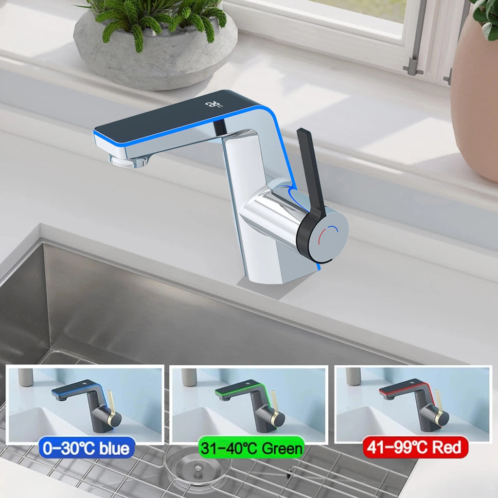 LED Digital Display High-end Temperature Display Basin Faucet Household Faucet Hot Cold Water Sink Mixer Wash Tap Single Hole
