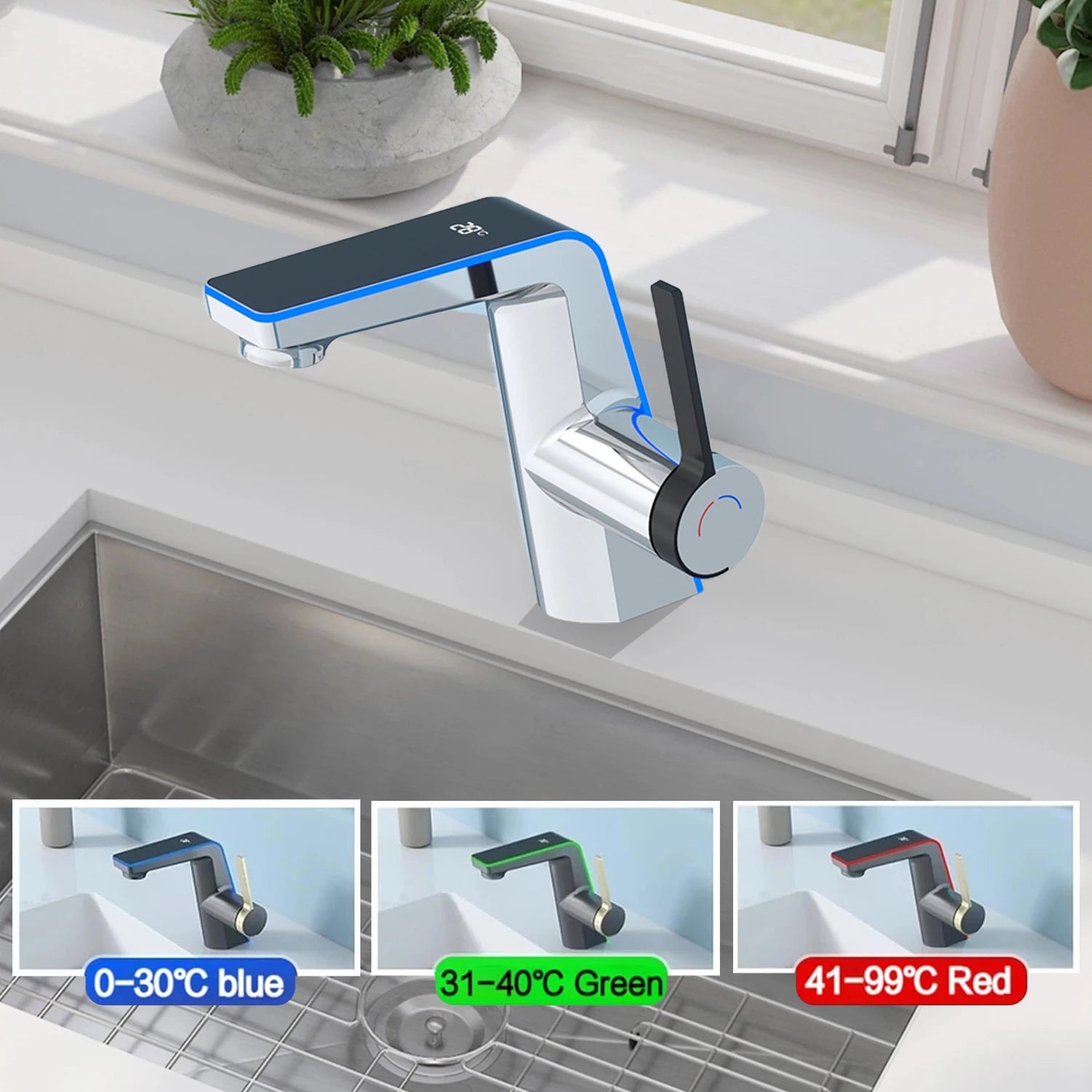 LED Digital Display High-end Temperature Display Basin Faucet Household Faucet Hot Cold Water Sink Mixer Wash Tap Single Hole