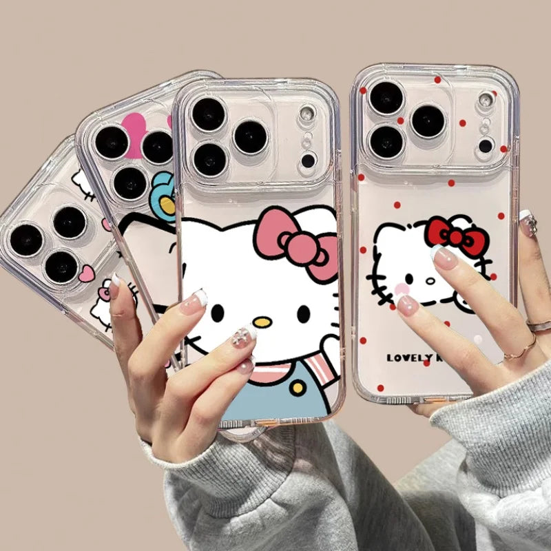 Cute Hello Kitty Phone Case For iPhone 16e 16 15 14 13 12 11 17 Pro Max XR XS Max 14 15 16 Plus Mini Soft Shockproof Clear Cover