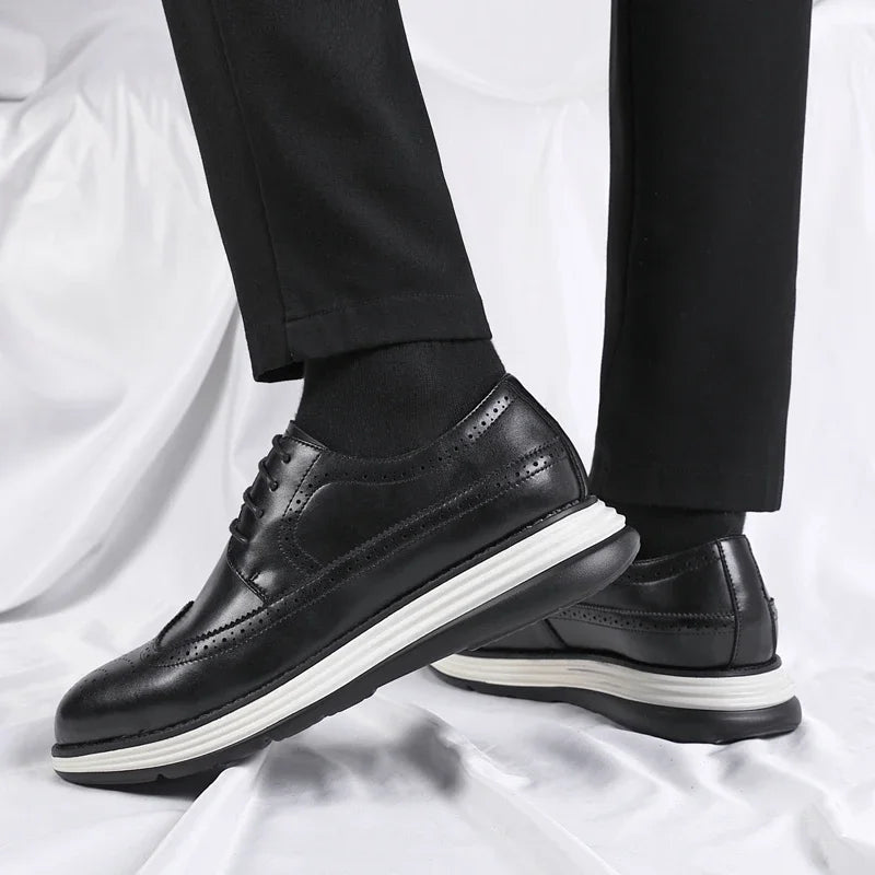 2025 New Casual Leather Lace-Up Men's Business Shoes Fashion  Soft Bottom Minimalist Shoes Design & Thick Sole for Everyday Use