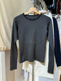 Black Striped Long Sleeve T-shirt Woman Spring Round Neck Cotton Slim Tee Shirt Vintage Streetwear Preppy Style Tshirts Y2k Tops
