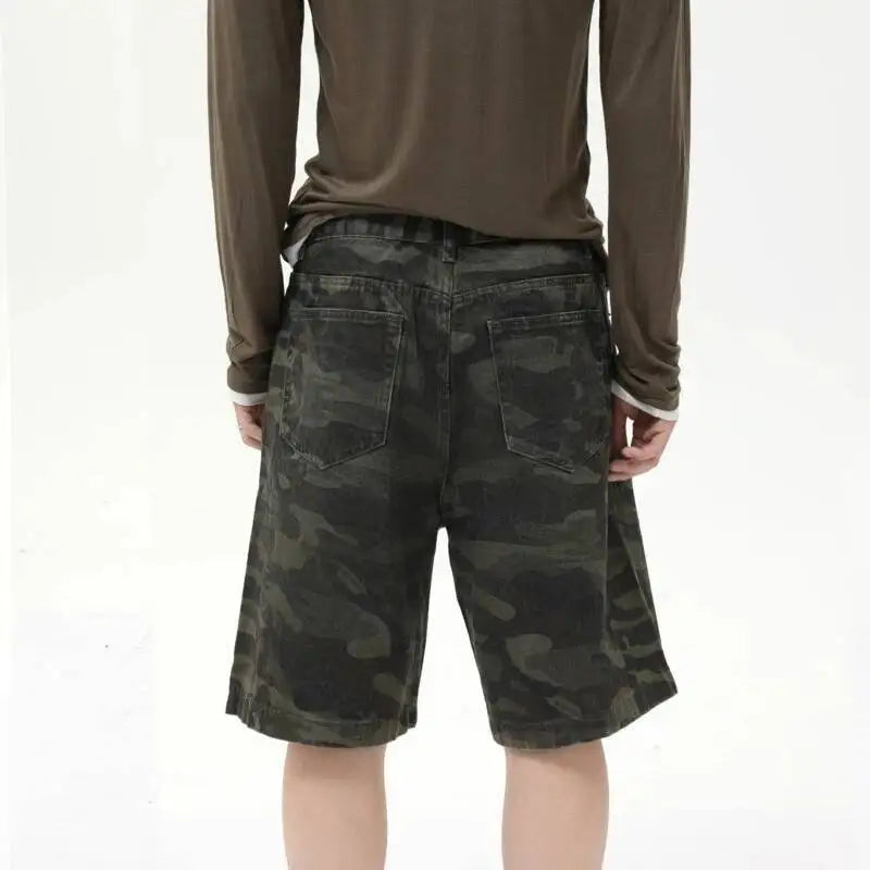 IEFB Men's Wear American Style Camouflage Jorts Loose Wide Leg Casual Pants Versatile Washed Denim Shorts New Trendy 9A8588