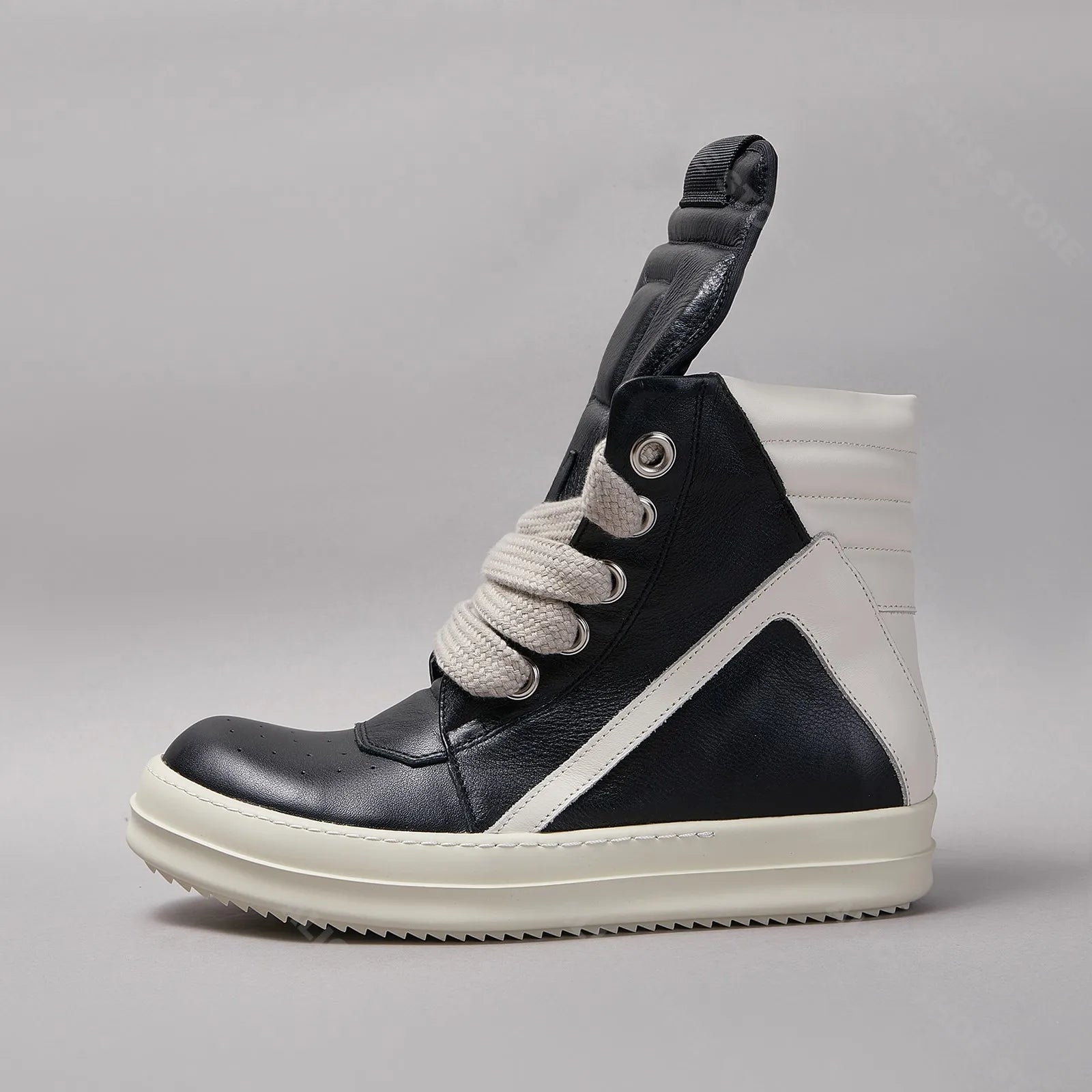 Brand Classic Casual Men Shoe High Top Women Sneaker Jumbo Laces Ankle Boot Geobasket Punk Black Leather Zip Flat Luxury Shoe