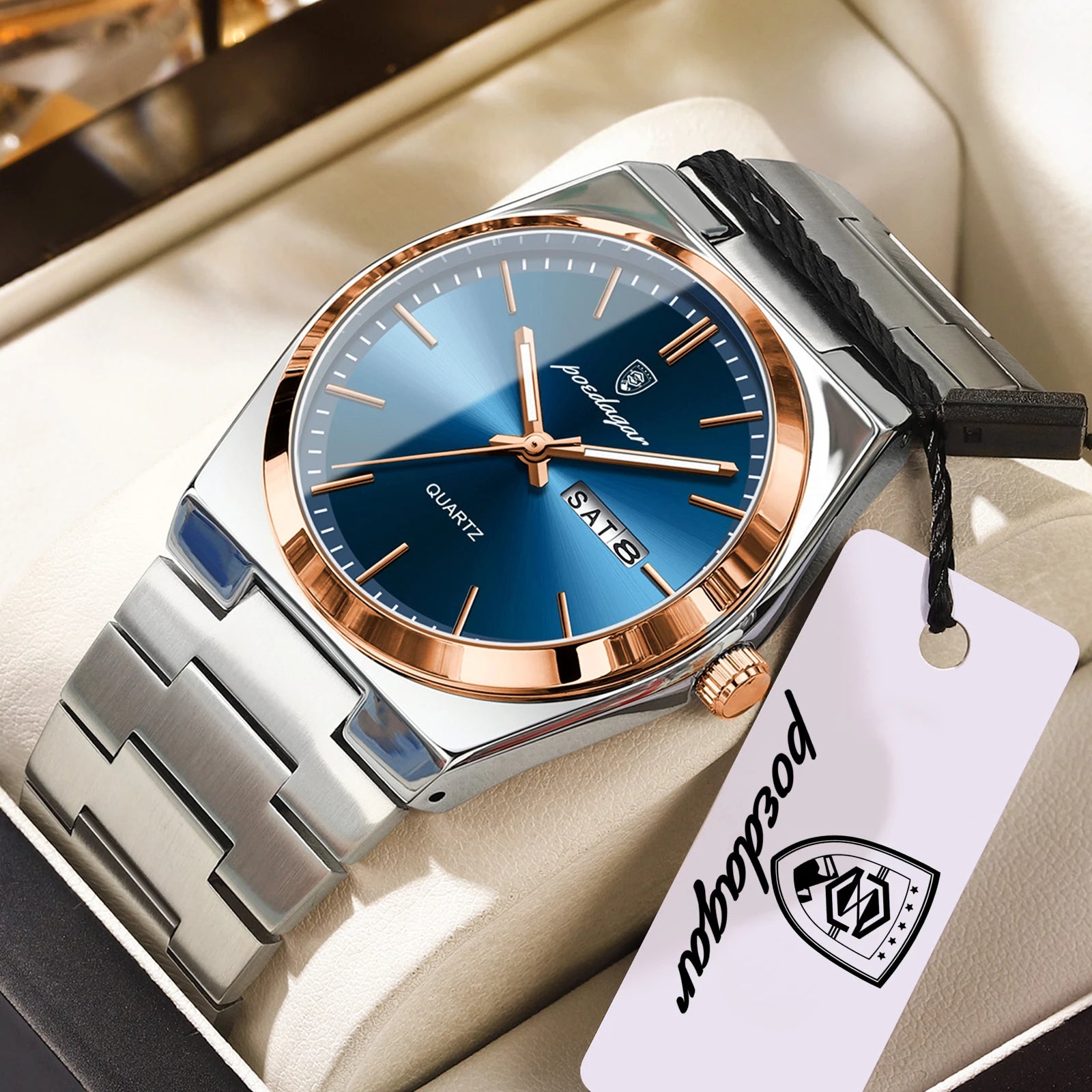 POEDAGAR Luxury Men's Watches Waterproof Luminous Date Week Simple Male Clock Stainless Steel Fashion Quartz Watch For Man Reloj