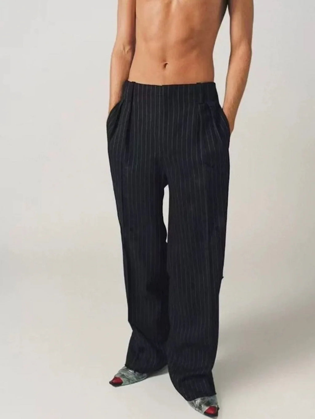 MIJKO Stripe Printed Spliced Suit Trousers Men and Women Casual Straight Pants 2025 New