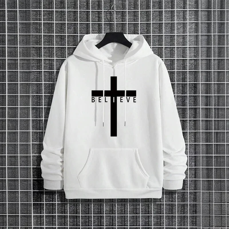 Jesus Cross Printed Men Hoodies Urban Casual Streetwear Fashion Hooded Sweatshirt Male Trendy 2026 Autumn Winter Hoody Outerwear