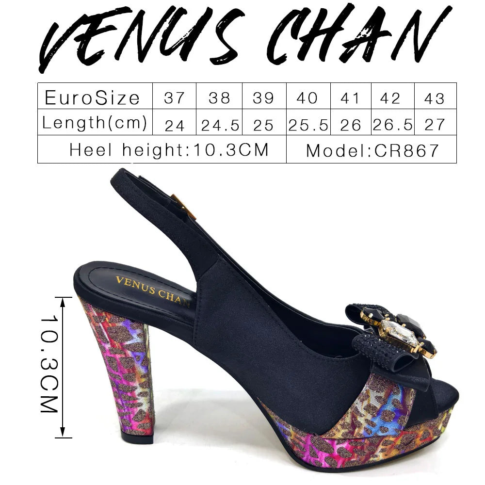 Venus Chan 2024 Newest INS Style Black Color Elegant Women High Heels Nigeria Popular Designer African Ladies Shoes And Bag Set