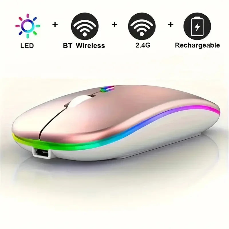 LED Wireless Mouse Bluetooth-compatible 2.4GHz Slim Rechargeable Silent Mice RGB Ergonomic Gaming mouse for Computer Laptop PC