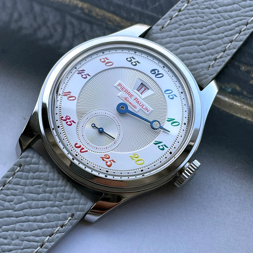 NEW Pierre Paulin Jumping Hour Men Watch White Dial Automatic St17 Mechanical Watch Vintage Date Window 38mm relogios masculino