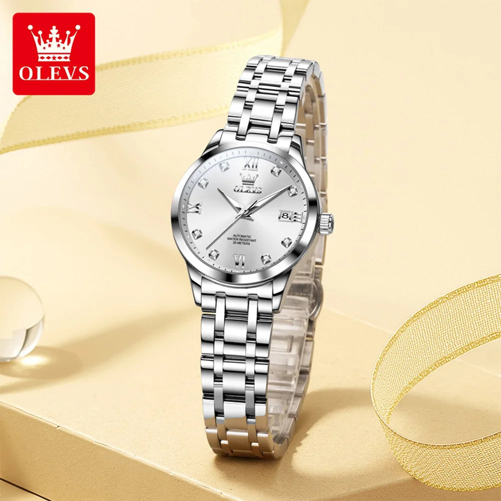 OLEVS 9946 Original Women's Watches Luminous Stainless Hardcore Machinery  Dual Calendar Automatic Mechanical Watch for Women