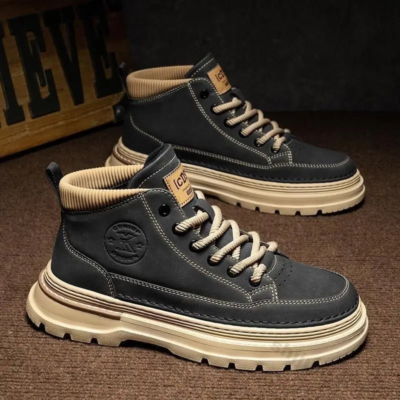 Men Leather Casual Shoes Autumn New Fashion Comfortable Soft Leather Boots Men Retro Low-top Ankle Boots Men Casual Work Shoes