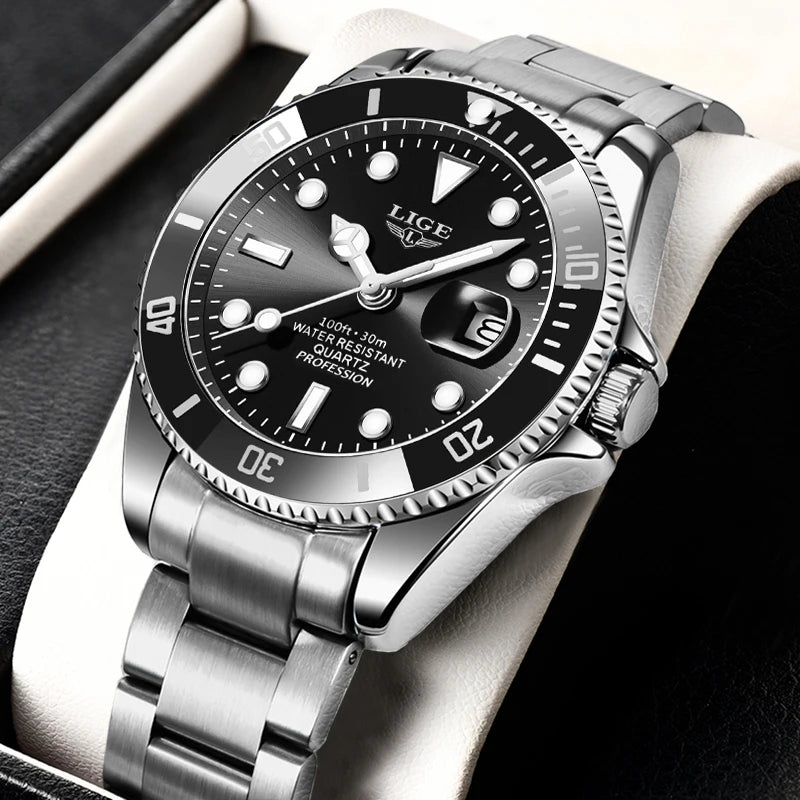 LIGE Top Brand Luxury Mens Watches Fashion Business Men's Quartz Wristwatches Waterproof Luminous Date Chronograph Montre Homme