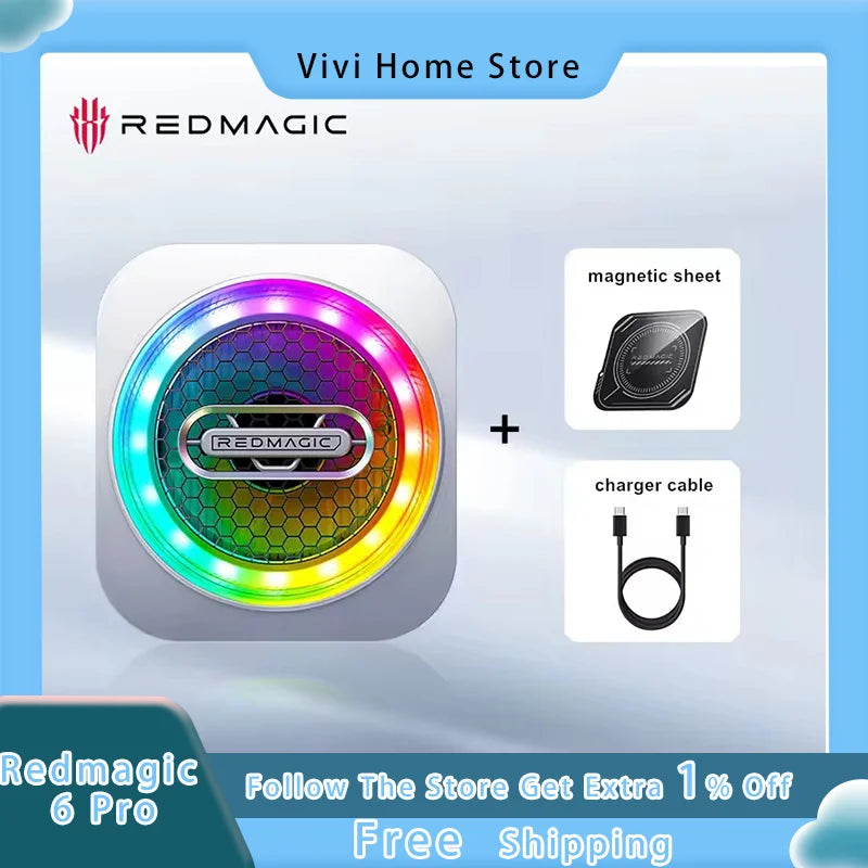 Redmagic 6 Pro Cooler 30W VC Liquid Cooling Radiator Magnetic Fan Cooler RGB LED AI Temperature Control For Mobile Phone Tablet