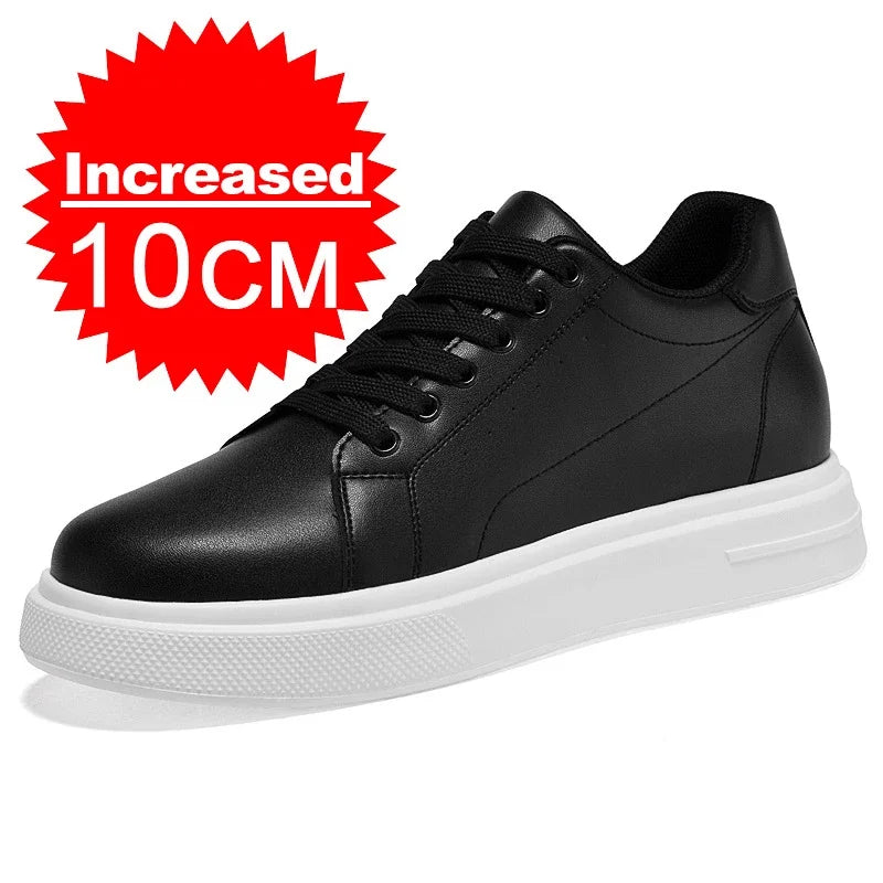 Men's Fashion Elevator Shoes premium Leather Invisible Height Increase 6/8/10CM White Sneakers Cortex Heightening Casual Shoes
