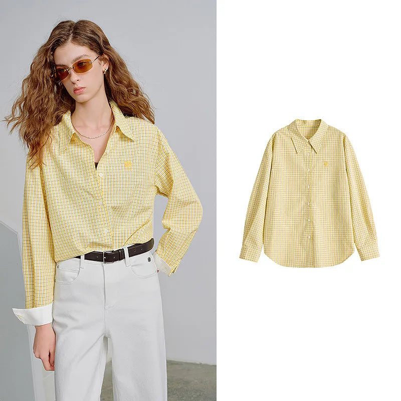 TOYOUTH Women Shirts 2026 Spring New Plaid Loose Fit Casual Layering Elegant Shirt Tops