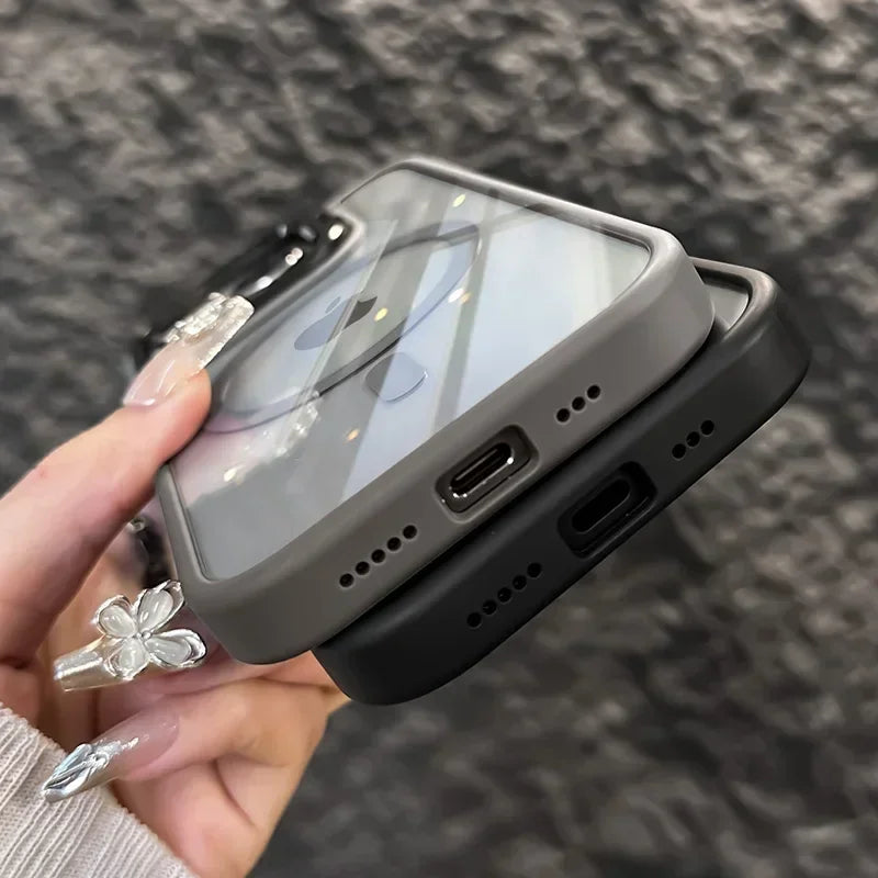 Luxury Glass Lens Protect Magnetic Phone Case For iPhone 16 17 15 14 13 12 11 Pro Max Funda For Magsafe Stand Shockproof Cover