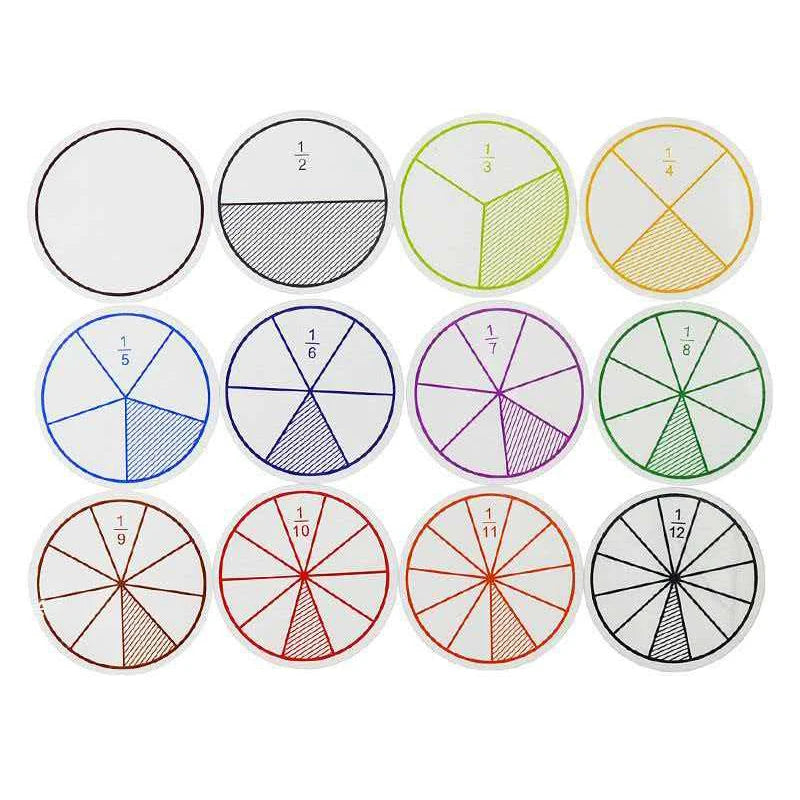 12PCS Set Transparent Fraction Circles Math Manipulatives Educational Kids Learning Classroom Supplies for Students