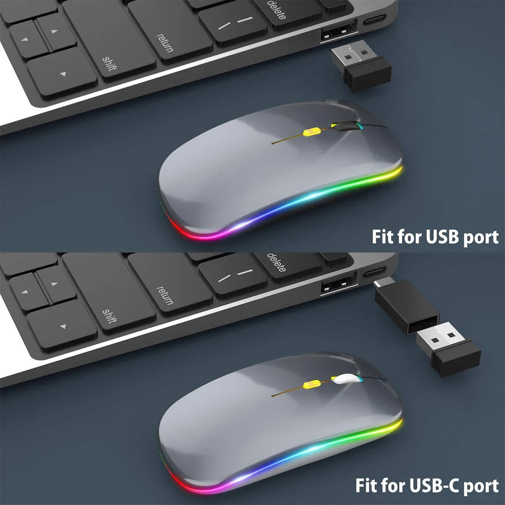 LED Wireless Mouse Bluetooth-compatible 2.4GHz Slim Rechargeable Silent Mice RGB Ergonomic Gaming mouse for Computer Laptop PC