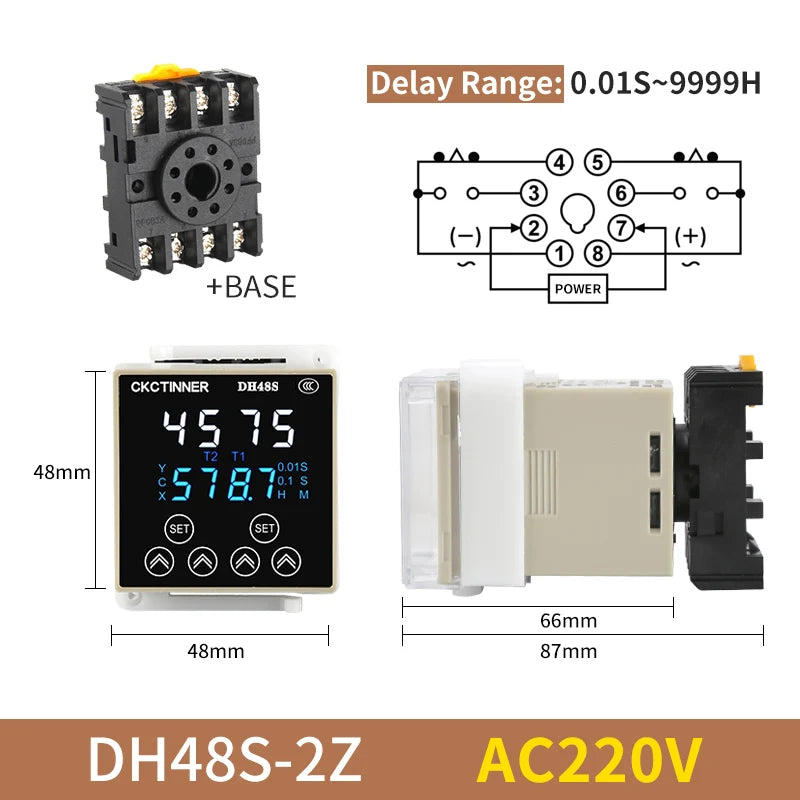 New DH48S Digital Delay Time Relay Precision Programmable Cycle DH48S-S 1Z 2Z Series AC220V DC24V DC12V With Socket Base