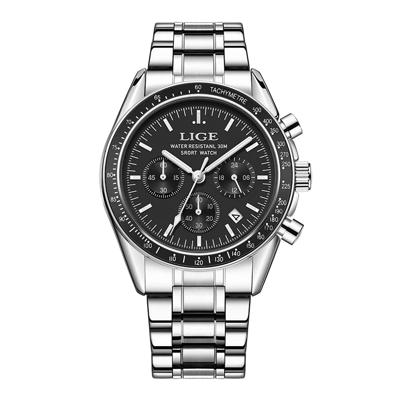 LIGE NEW fashion luxury Men's watches waterproof luminous clock stainless steel strap quartz   wristwatch for men montres hommes