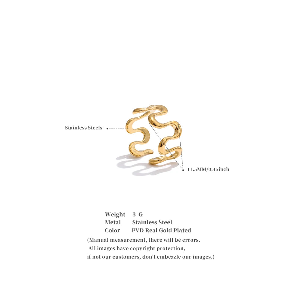 Yhpup Minimalist Stainless Steel Metal Irregular Open Adjustable Ring for Women Rust Proof Distinctive Jewelry 2025