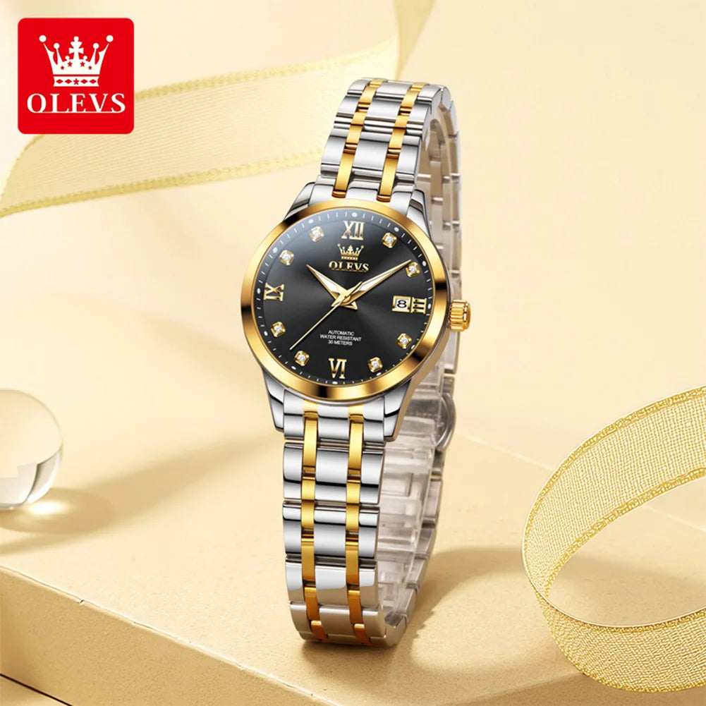 OLEVS 9946 Original Women's Watches Luminous Stainless Hardcore Machinery  Dual Calendar Automatic Mechanical Watch for Women