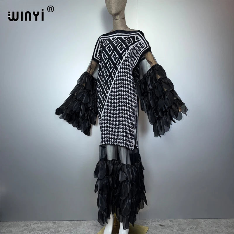 WINYI Pleated Elastic slim dress beach cover up kaftan abaya dubai luxury party dress fashion evening dress abaya muslim woman