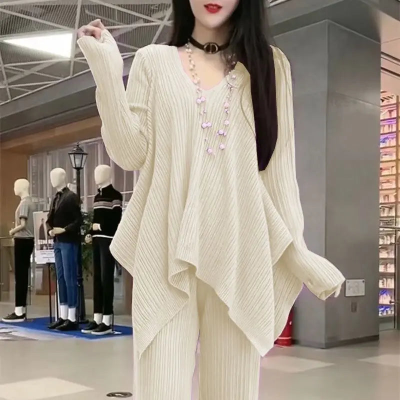 Casual Suit for Women's Spring and Autumn New Loose Irregular Tops to Make Them Look Slim and Fashionable Two-piece Set